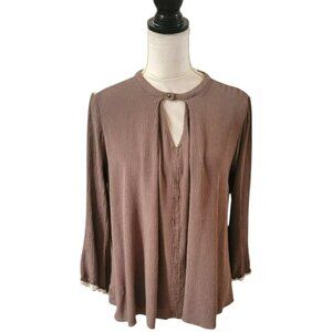 Hayden Brown & Tan Embroidered Long Sleeve Casual Top in Size Medium